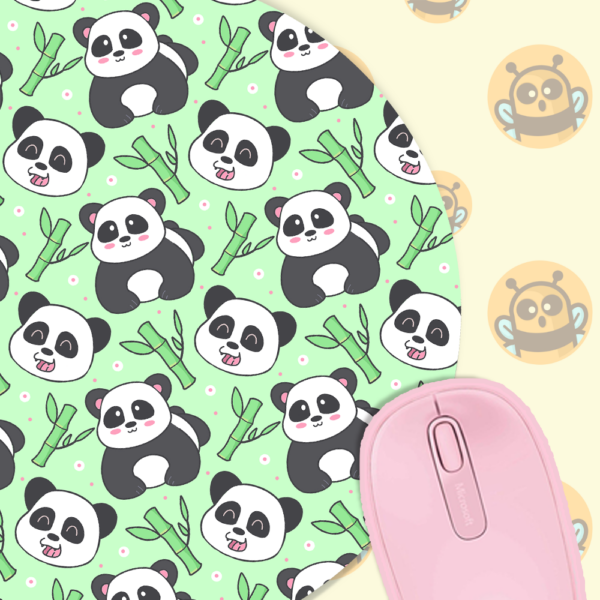 This image shows an hand-drawn adorable mousepad, Bamboo Panda Mousepad, which is available to purchase from HunnieByte.com