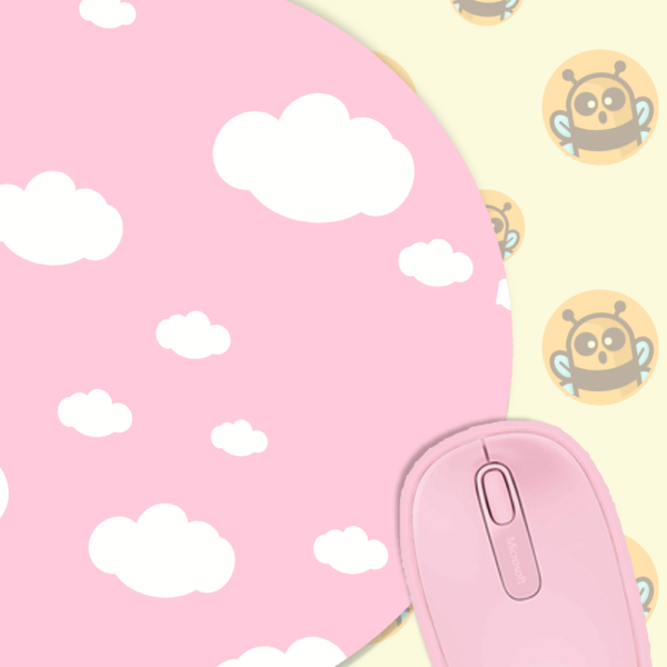 This image shows an hand-drawn adorable mousepad, Pink Cloud Mousepad, which is available to purchase from HunnieByte.com