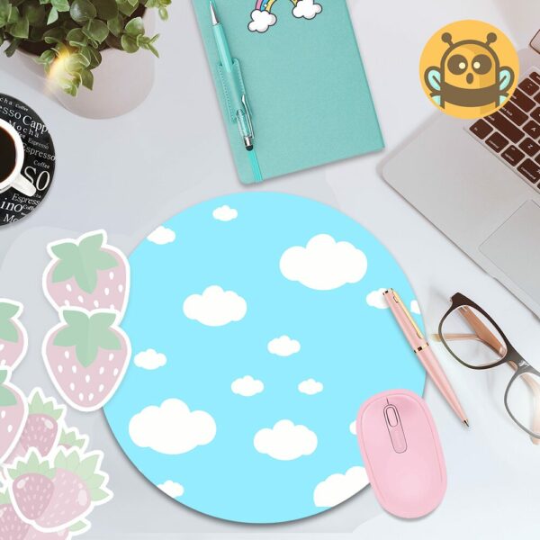 This image shows an hand-drawn adorable mousepad, Blue Clouds Mousepad, which is available to purchase from HunnieByte.com