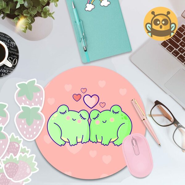 This image shows an hand-drawn adorable mousepad, Froggy Love Mousepad, which is available to purchase from HunnieByte.com