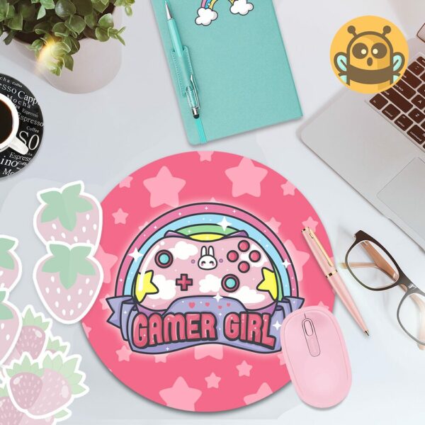 This image shows an hand-drawn adorable mousepad, Gamer Girl Mousepad, which is available to purchase from HunnieByte.com