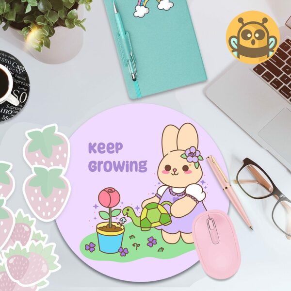 This image shows an hand-drawn adorable mousepad, Lavender The Bunny Keep Growing Mousepad, which is available to purchase from HunnieByte.com