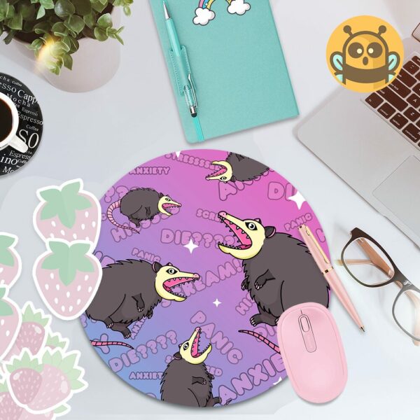 This image shows an hand-drawn adorable mousepad, Screaming Possum Mousepad, which is available to purchase from HunnieByte.com