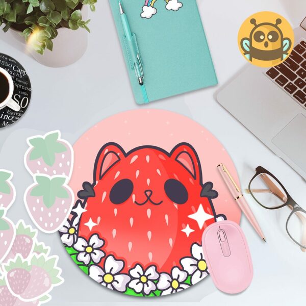 This image shows an hand-drawn adorable mousepad, Kitty Berry Mousepad, which is available to purchase from HunnieByte.com