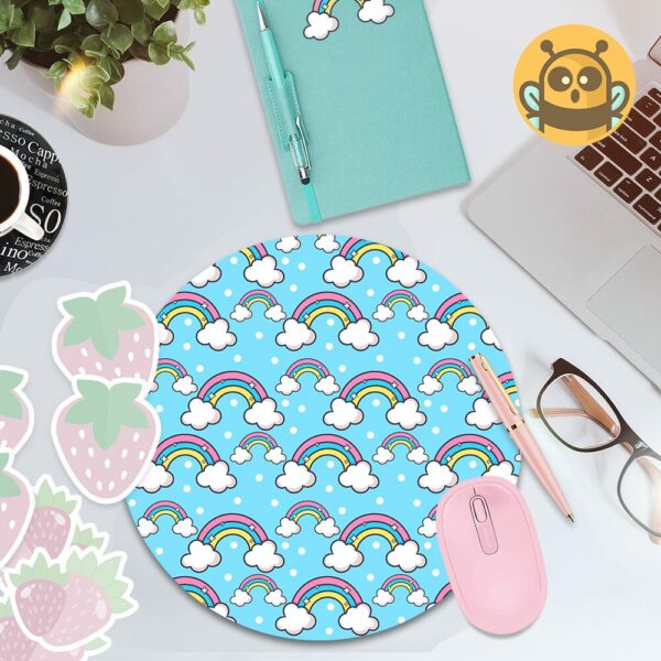 This image shows an hand-drawn adorable mousepad, Blue Rainbow Mousepad, which is available to purchase from HunnieByte.com