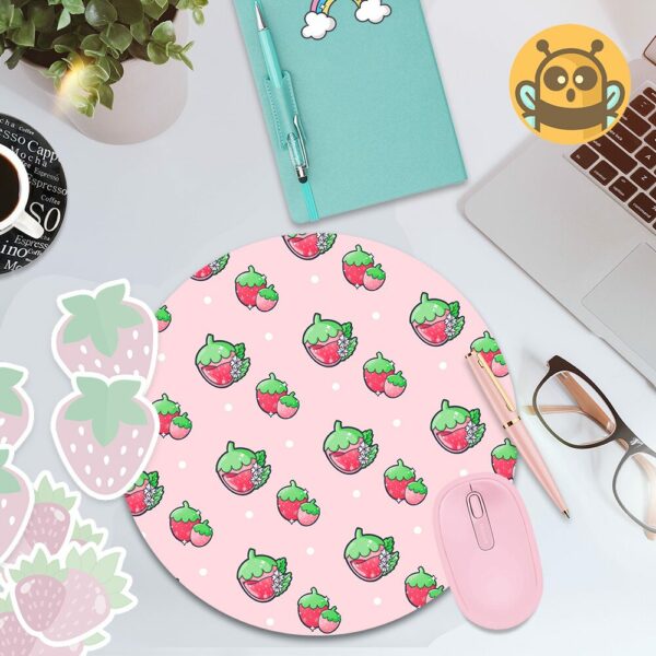 This image shows an hand-drawn adorable mousepad, Juicy Strawberry Mousepad, which is available to purchase from HunnieByte.com