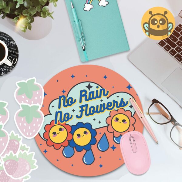 This image shows an hand-drawn adorable mousepad, No Rain No Flowers Mousepad, which is available to purchase from HunnieByte.com