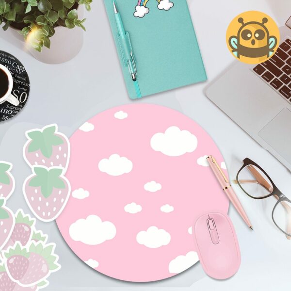 This image shows an hand-drawn adorable mousepad, Pink Cloud Mousepad, which is available to purchase from HunnieByte.com