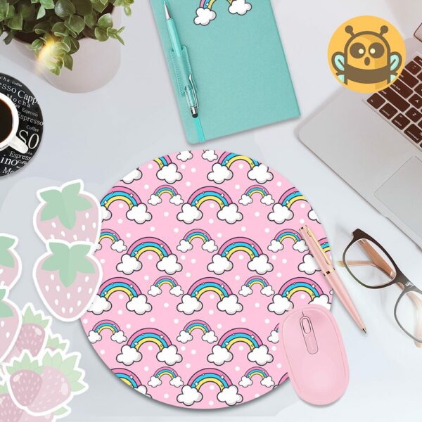 This image shows an hand-drawn adorable mousepad, Pink Rainbows Mousepad, which is available to purchase from HunnieByte.com