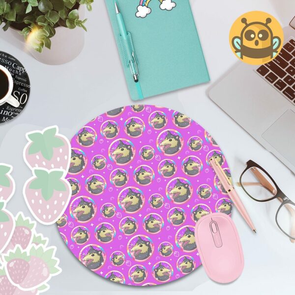 This image shows an hand-drawn adorable mousepad, Rainbow Possum Mousepad, which is available to purchase from HunnieByte.com