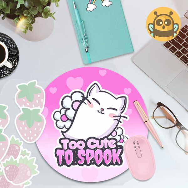 This image shows an hand-drawn adorable mousepad, Too Cute To Spook Mousepad, which is available to purchase from HunnieByte.com