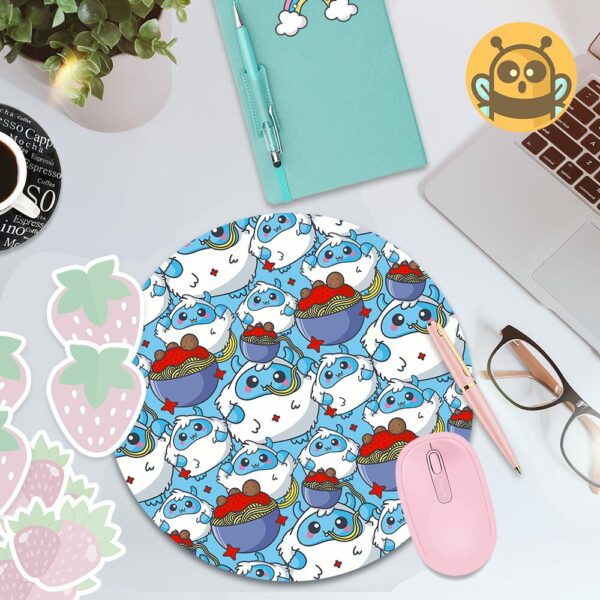 This image shows an hand-drawn adorable mousepad, Yeti Spaghetti Mousepad, which is available to purchase from HunnieByte.com