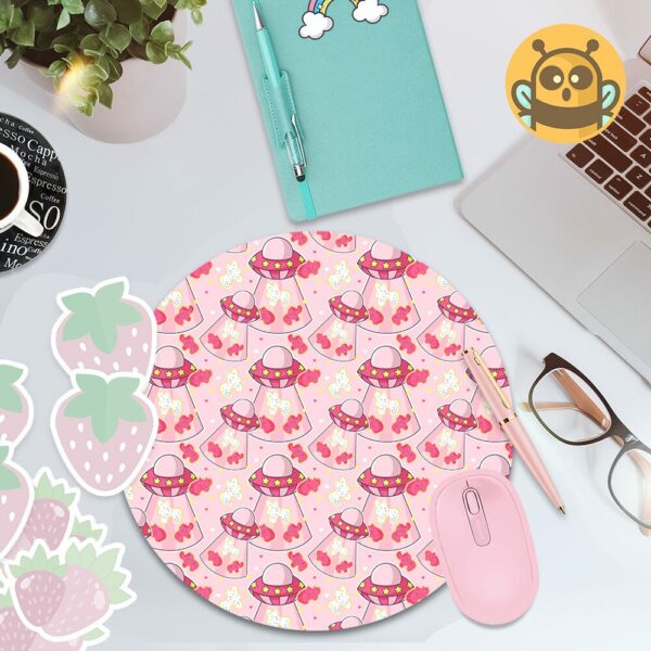 This image shows an hand-drawn adorable mousepad, Animal Cookie UFO Mousepad, which is available to purchase from HunnieByte.com