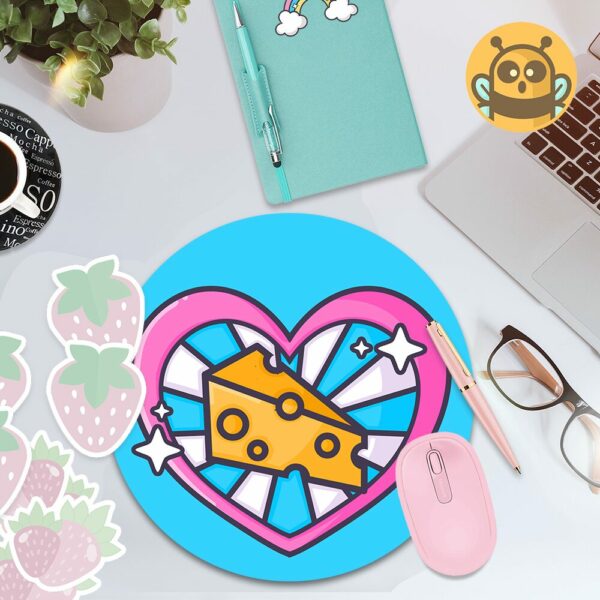 This image shows an hand-drawn adorable mousepad, Cheese Mousepad, which is available to purchase from HunnieByte.com