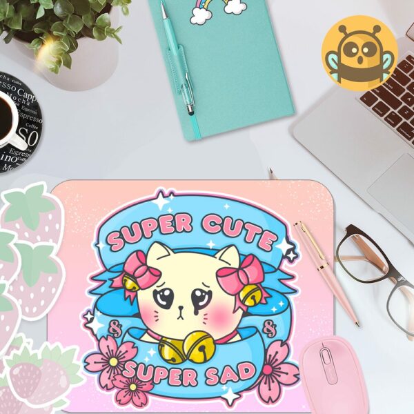 This image shows an hand-drawn adorable mousepad, Super Cute Super Sad Cat Mousepad, which is available to purchase from HunnieByte.com