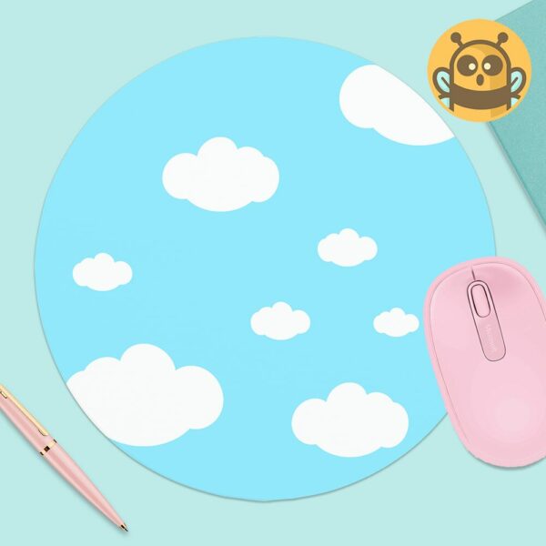 This image shows an hand-drawn adorable mousepad, Blue Clouds Mousepad, which is available to purchase from HunnieByte.com