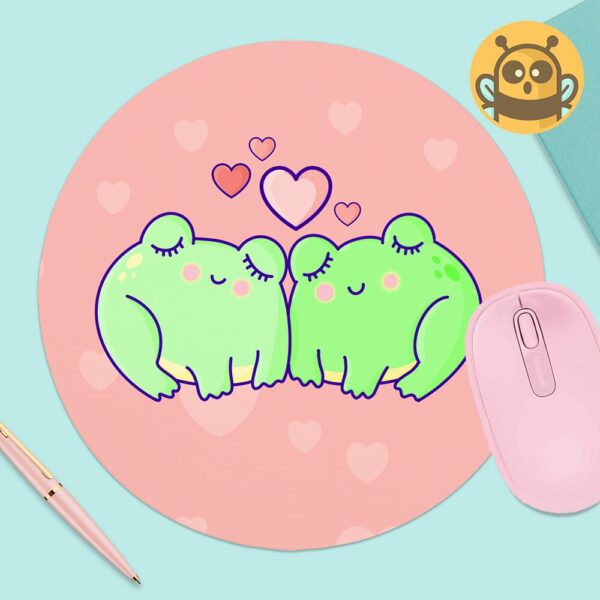 This image shows an hand-drawn adorable mousepad, Froggy Love Mousepad, which is available to purchase from HunnieByte.com