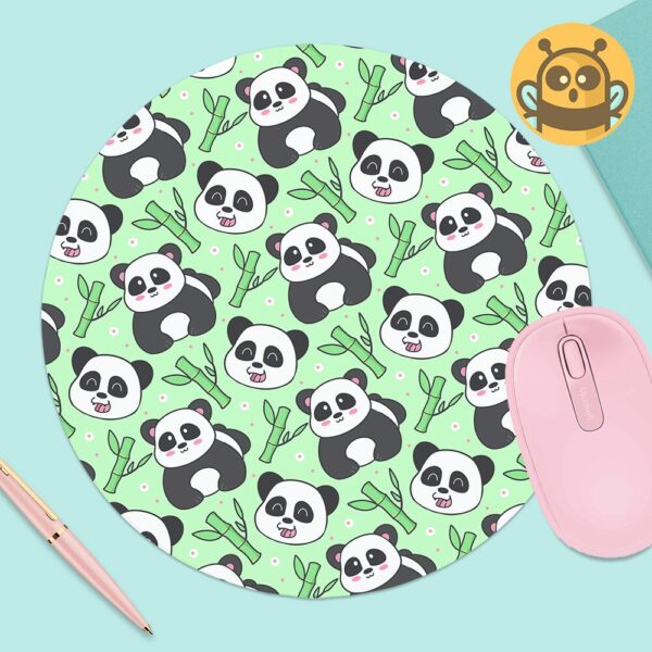 This image shows an hand-drawn adorable mousepad, Bamboo Panda Mousepad, which is available to purchase from HunnieByte.com