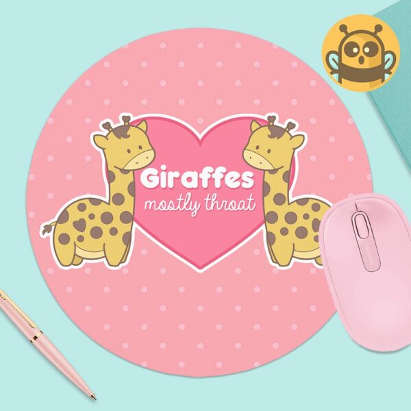 This image shows an hand-drawn adorable mousepad, Giraffe Mostly Neck Mousepad, which is available to purchase from HunnieByte.com