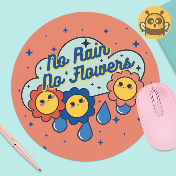 This image shows an hand-drawn adorable mousepad, No Rain No Flowers Mousepad, which is available to purchase from HunnieByte.com