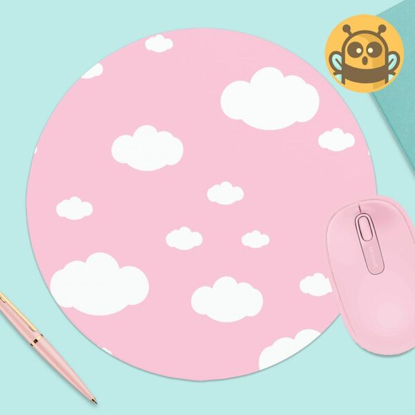 This image shows an hand-drawn adorable mousepad, Pink Cloud Mousepad, which is available to purchase from HunnieByte.com