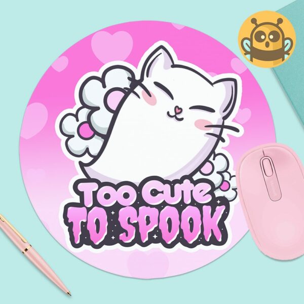 This image shows an hand-drawn adorable mousepad, Too Cute To Spook Mousepad, which is available to purchase from HunnieByte.com