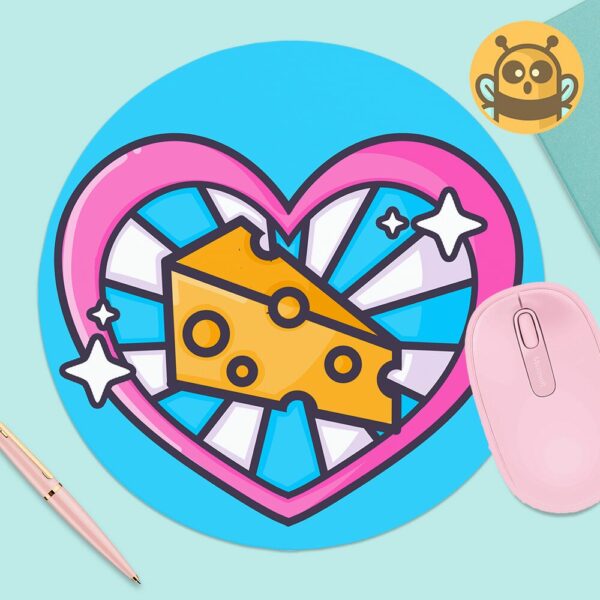 This image shows an hand-drawn adorable mousepad, Cheese Mousepad, which is available to purchase from HunnieByte.com