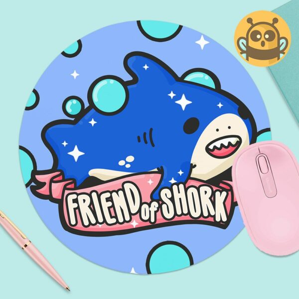 This image shows an hand-drawn adorable mousepad, Friend of Shork Shark Mousepad, which is available to purchase from HunnieByte.com