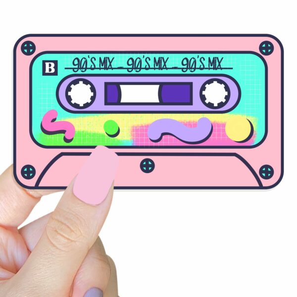 This image shows our adorable sticker finishes, Mixed Tape 90s Sticker, which is available to purchase from HunnieByte.com