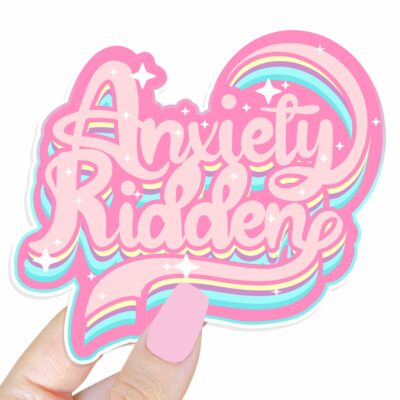 This image shows an hand-drawn adorable sticker, Anxiety Ridden Sticker, which is available to purchase from HunnieByte.com