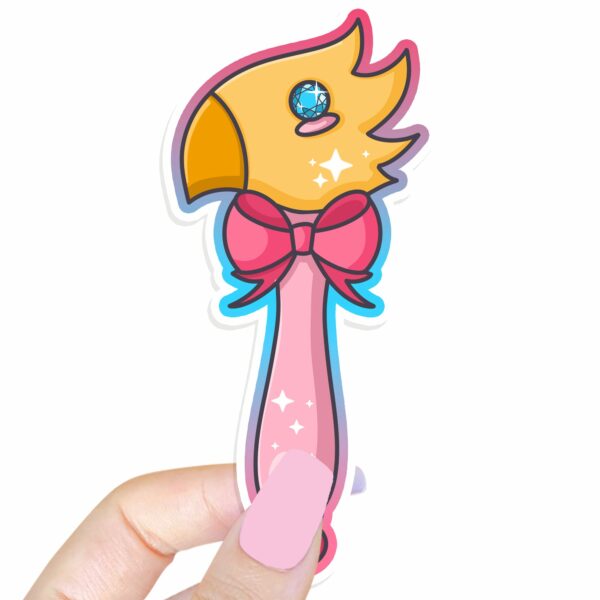 This image shows an hand-drawn adorable sticker, Magical Avian Wand Sticker, which is available to purchase from HunnieByte.com