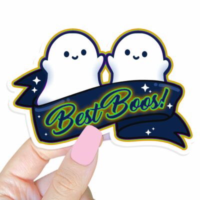 This image shows an hand-drawn adorable sticker, Best Boos Ghost Sticker, which is available to purchase from HunnieByte.com