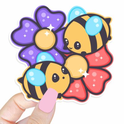 This image shows an hand-drawn adorable sticker, Bee Friends Sticker, which is available to purchase from HunnieByte.com