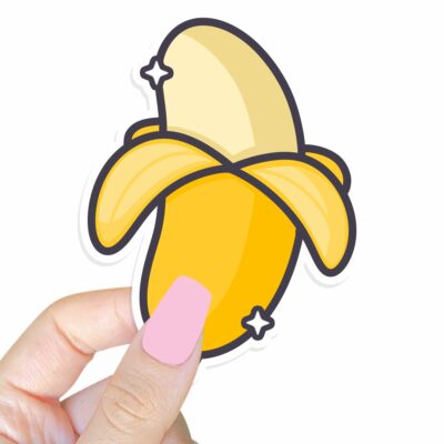 This image shows an hand-drawn adorable sticker, Cute Thick Banana Sticker, which is available to purchase from HunnieByte.com