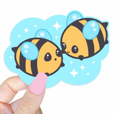 This image shows an hand-drawn adorable sticker, Bumbly Bees Bee Pals Sticker, which is available to purchase from HunnieByte.com