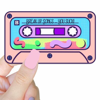 This image shows our adorable sticker finishes, Mixed Tape Break Ups Sticker, which is available to purchase from HunnieByte.com