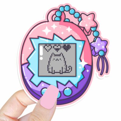 This image shows an hand-drawn adorable sticker, Pet Cat Game Sticker, which is available to purchase from HunnieByte.com