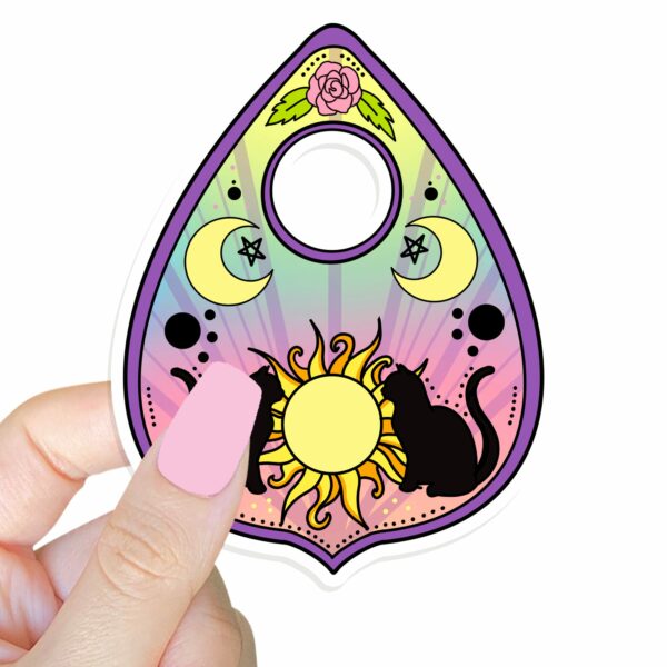 This image shows our adorable sticker finishes, Cat Planchette Sticker, which is available to purchase from HunnieByte.com