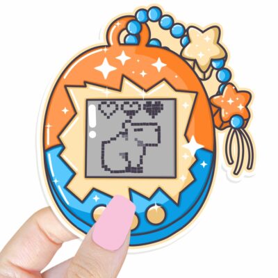 This image shows an hand-drawn adorable sticker, Pet Capybara Game Sticker, which is available to purchase from HunnieByte.com