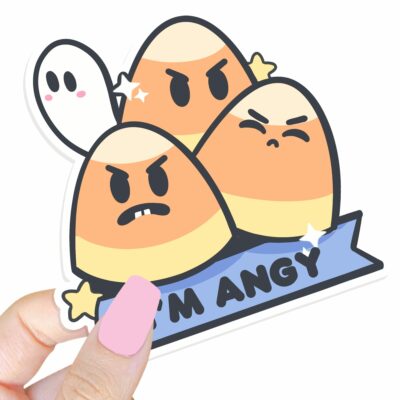 This image shows our adorable sticker finishes, Im Angy Candycorn Sticker, which is available to purchase from HunnieByte.com