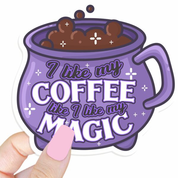 This image shows our adorable sticker finishes, I Like My Coffee Sticker, which is available to purchase from HunnieByte.com