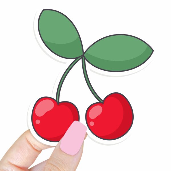 This image shows an hand-drawn adorable sticker, Bright Cherries Sticker, which is available to purchase from HunnieByte.com