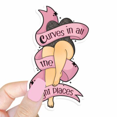 This image shows our adorable sticker finishes, Curves In All The Right Places Sticker, which is available to purchase from HunnieByte.com