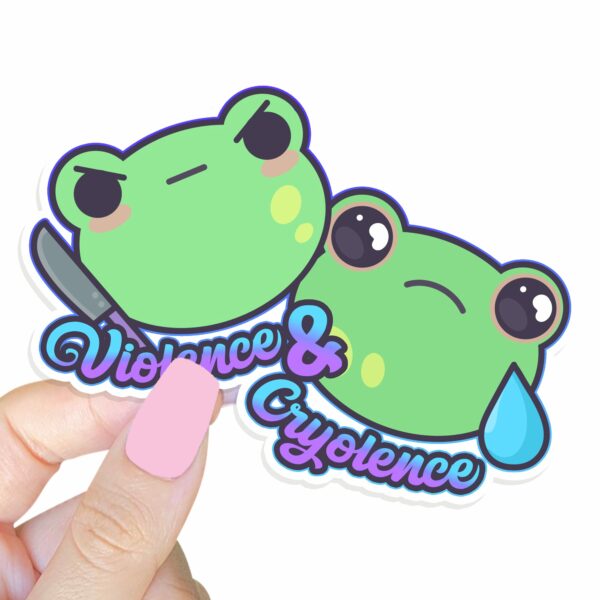 This image shows our adorable sticker finishes, Violence and Cryolence Sticker, which is available to purchase from HunnieByte.com