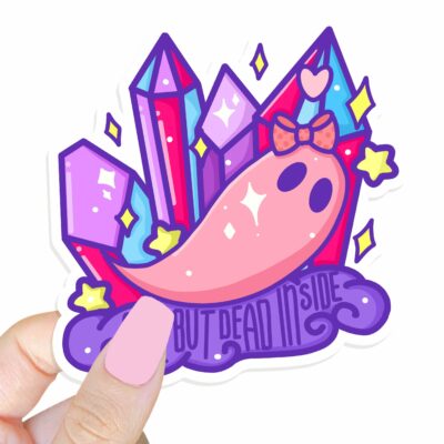 This image shows our adorable sticker finishes, Cute But Dead Inside Ghost Sticker, which is available to purchase from HunnieByte.com