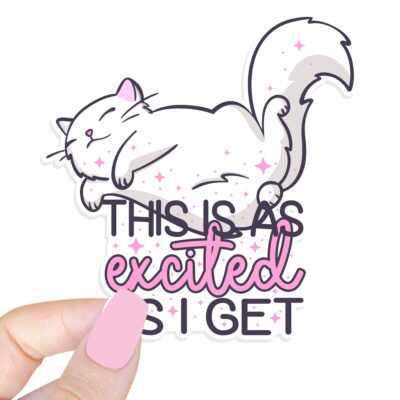 This image shows our adorable sticker finishes, This Is As Excited As I Get Sticker, which is available to purchase from HunnieByte.com