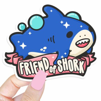 This image shows an hand-drawn adorable sticker, Friend of Shork Shark Sticker, which is available to purchase from HunnieByte.com