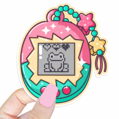 This image shows an hand-drawn adorable sticker, Pet Frog Game Sticker, which is available to purchase from HunnieByte.com