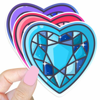 This image shows an hand-drawn adorable sticker, Magical Heart Gems Sticker, which is available to purchase from HunnieByte.com