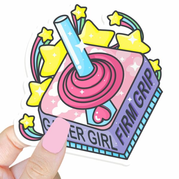 This image shows our adorable sticker finishes, Gamer Girl Firm Grip Sticker, which is available to purchase from HunnieByte.com